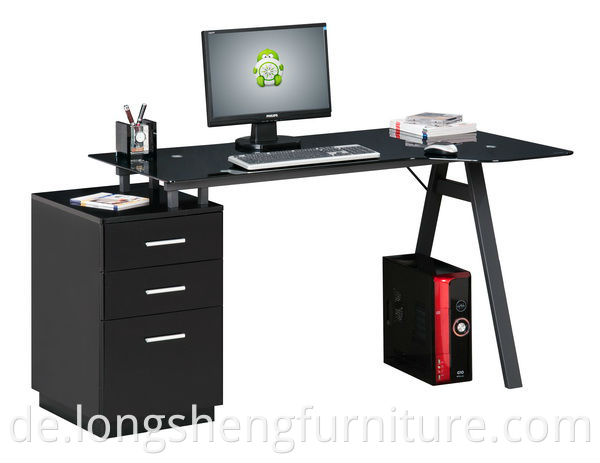 Moderner Computer-Schreibtisch 3 Schubladen Glas-Desktop-Bürotisch